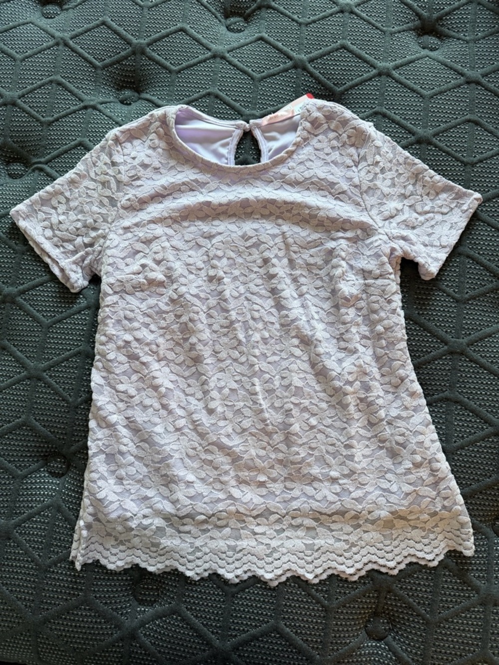 Lace Overlay Short Sleeve Top - Lavender